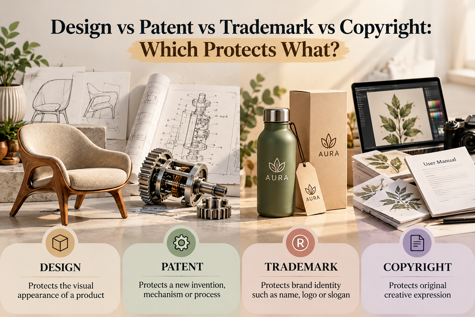 Design vs Patent vs Trademark vs Copyright: Which Protects What? 