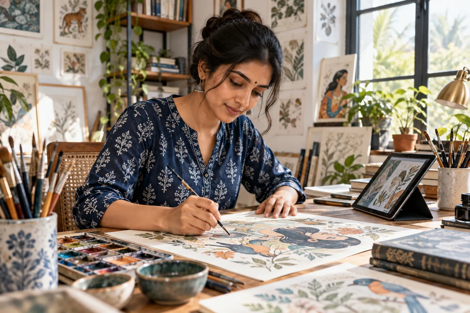 Indian illustrator creating original artwork