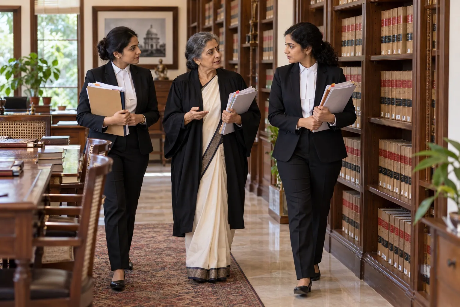 Indian legal professionals in an office library