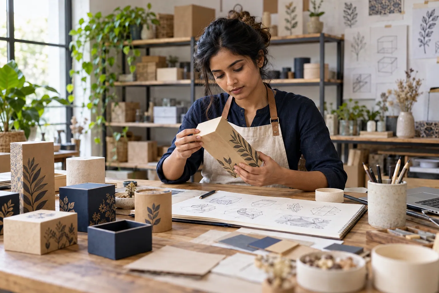 Indian artisan developing product packaging